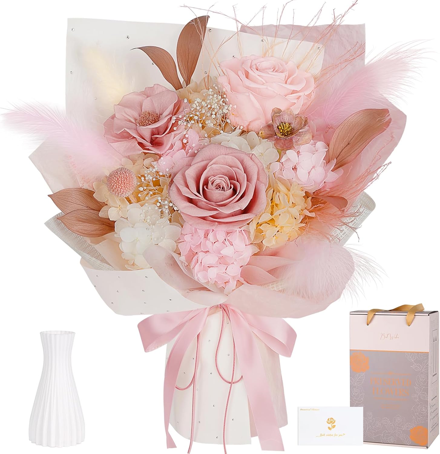 Preserved Bouquet of Flowers - Long-Lasting Dusty Pink Roses