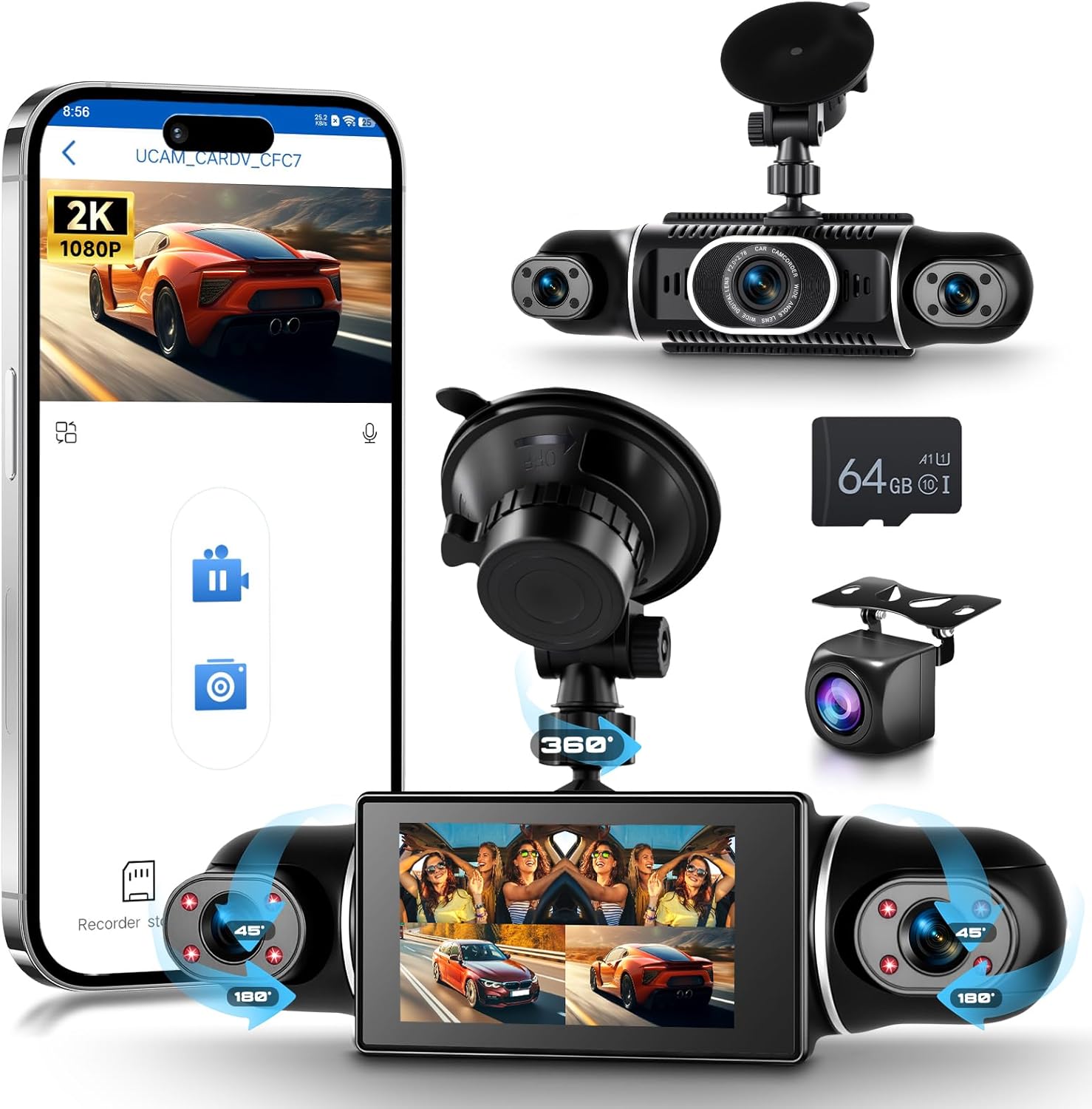 4 Channel 2K Dash Cam with Night Vision and Motion Detection
