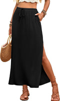 Linen Straight Maxi Skirt with Side Slit - Flowy Summer Staple Novelty