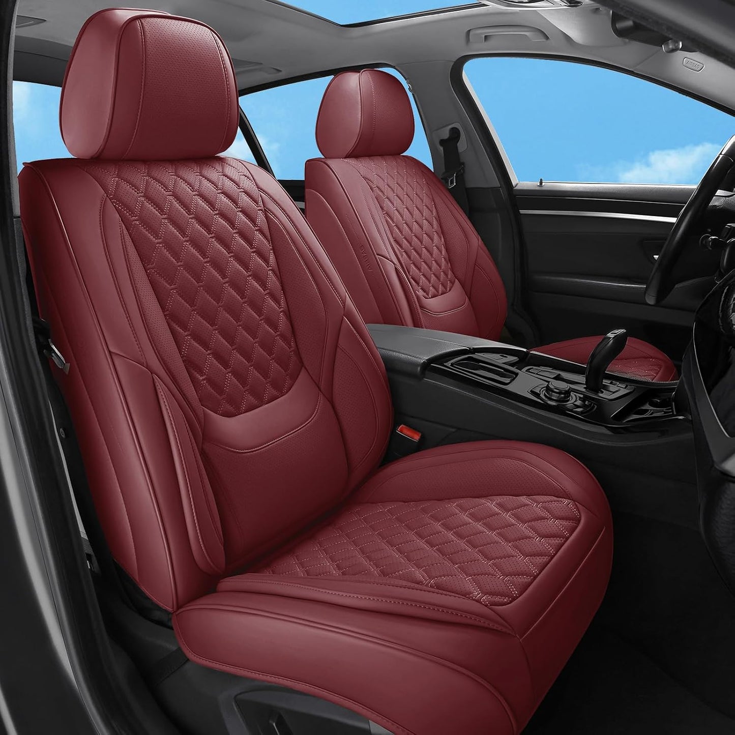 Luxury Faux Leather Car Seat Covers for Front Seats Burgundy