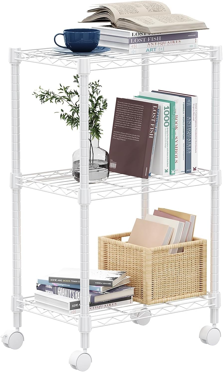 3 Tier Metal Storage Shelves with Wheels for Home Organization