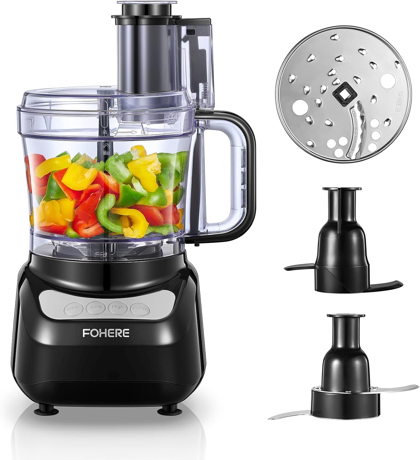 FOHERE 12 Cup Food Processor for Chopping, Grinding, and More