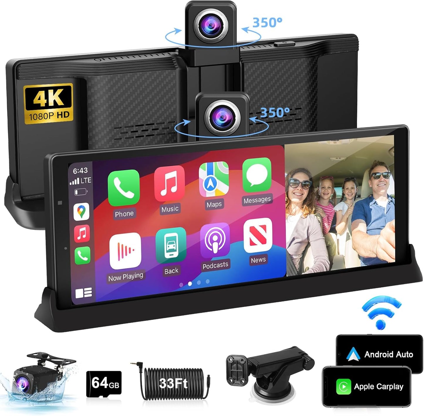 Wireless CarPlay Screen & Dash Cam Combo