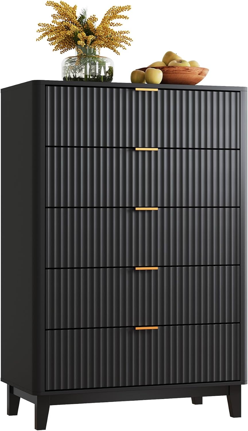 WLIVE Fluted Dresser with 5 Drawers for Modern Bedrooms