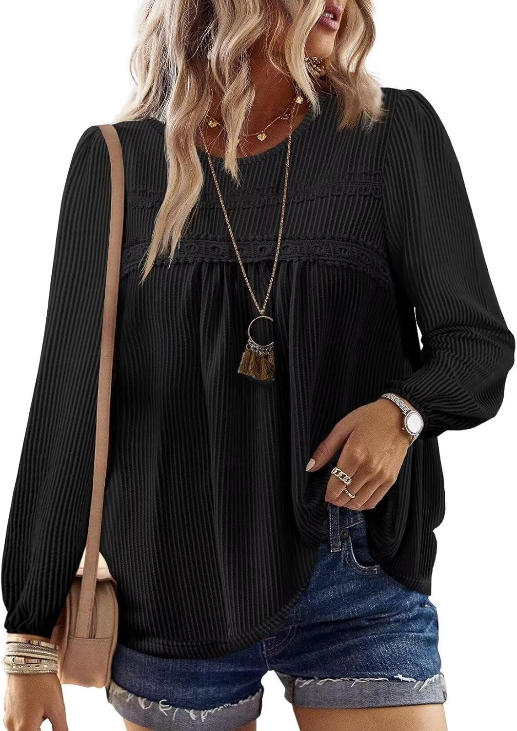 Womens Fall Tops Long Sleeve Striped Blouses for Casual Wear