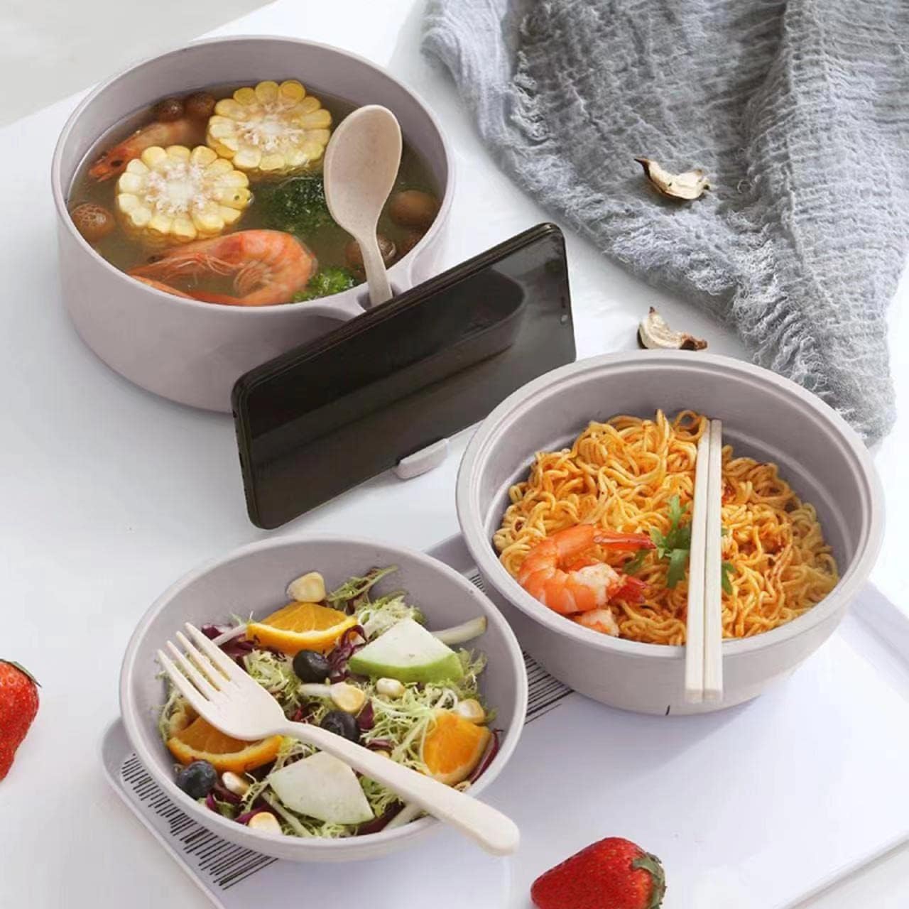 Wheat Straw Ramen Cooker Set - Convenient College Essential