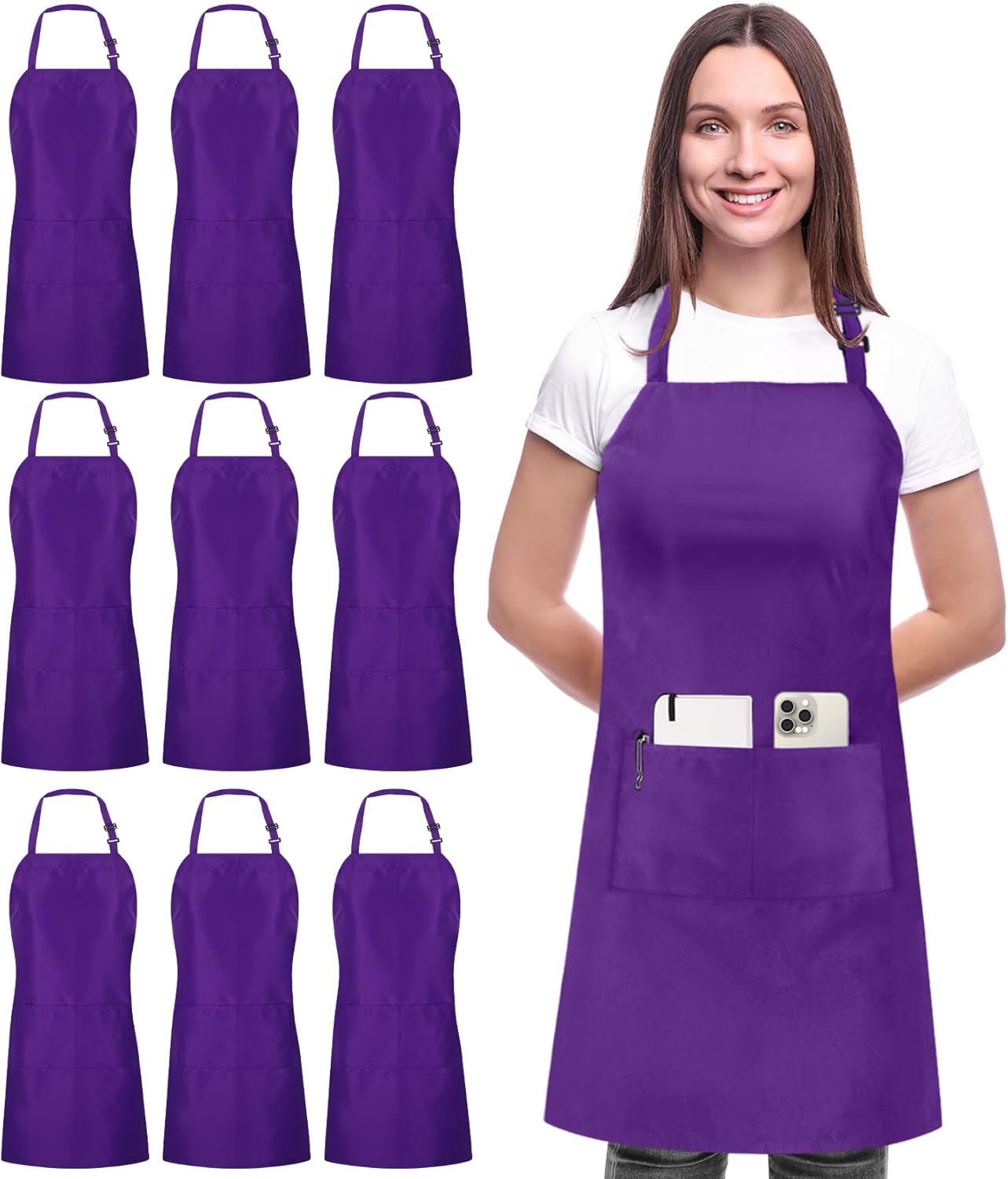 Utopia Kitchen 10 Pack Bib Apron Adjustable with Pockets