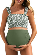 Floral High Waist Maternity Bikini Swimsuit - Blue Floral