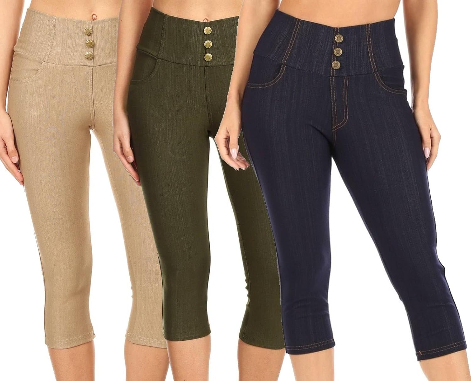 Women's Capri Denim Jeggings High Waisted Stretch Cropped Pants