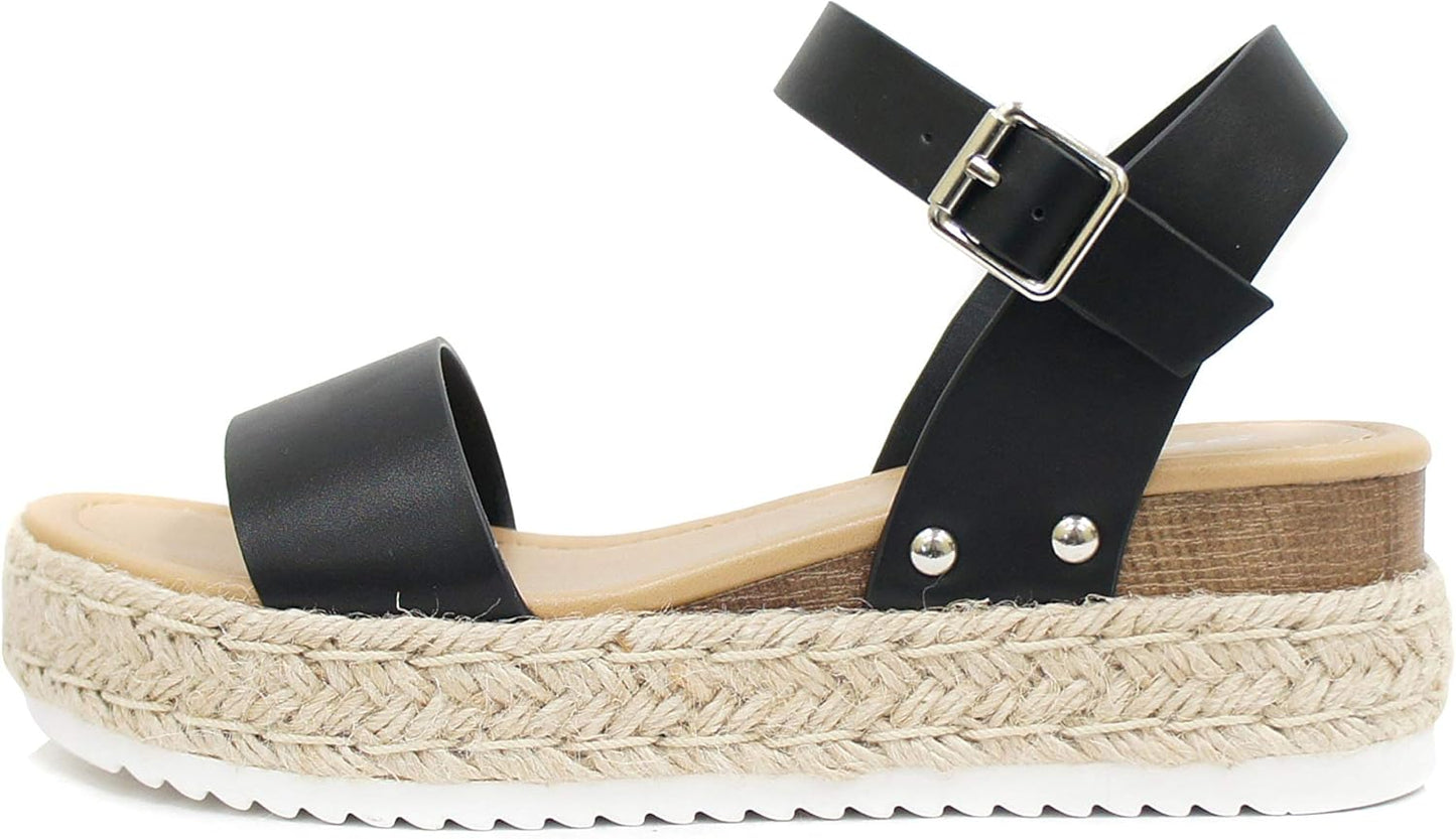 Soda CLIP Women Open Toe Ankle Strap Platform Espadrille Sandal