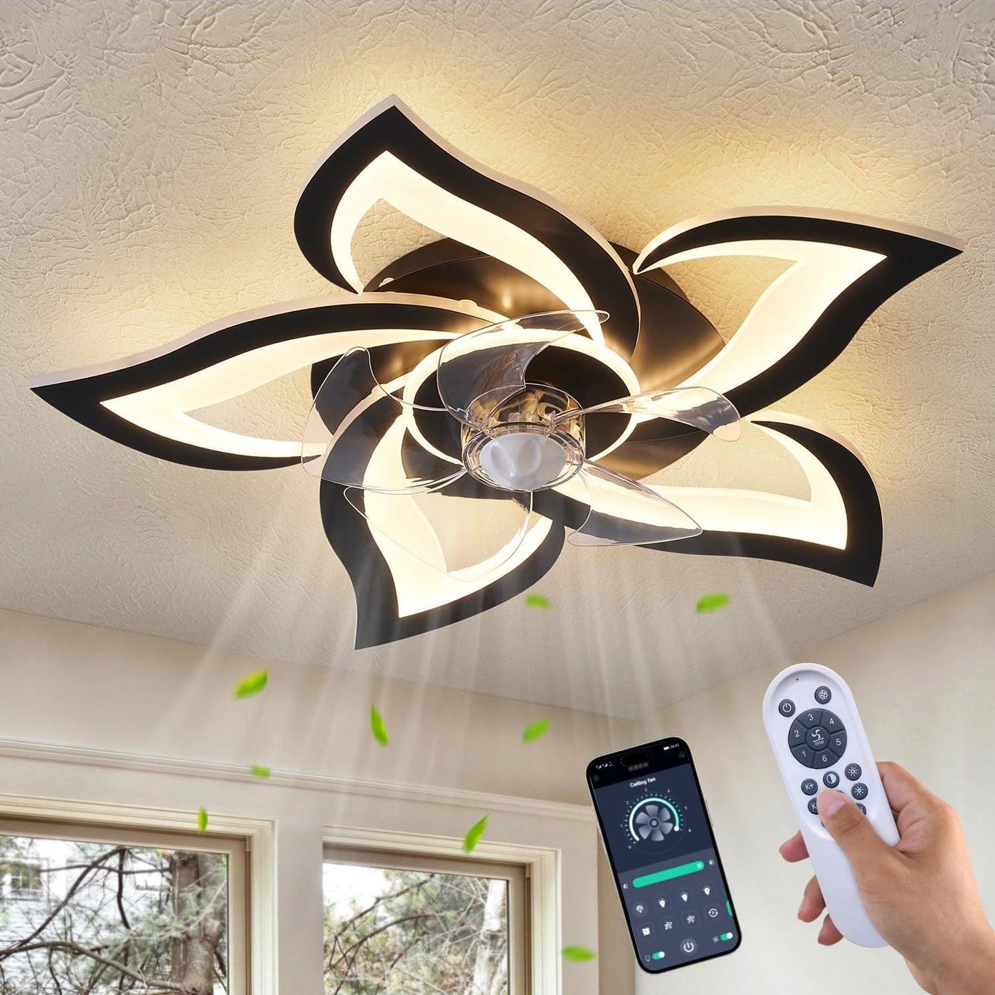 Geometric Ceiling Fan with Lights Remote Control for Home Use