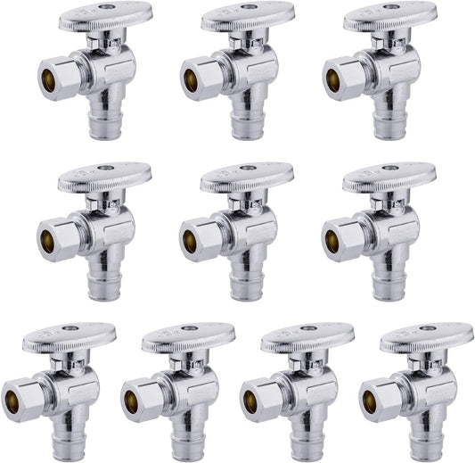 10 PCS EFIELD Stop Angle Valve for Pex-A Inlet, Chrome Brass