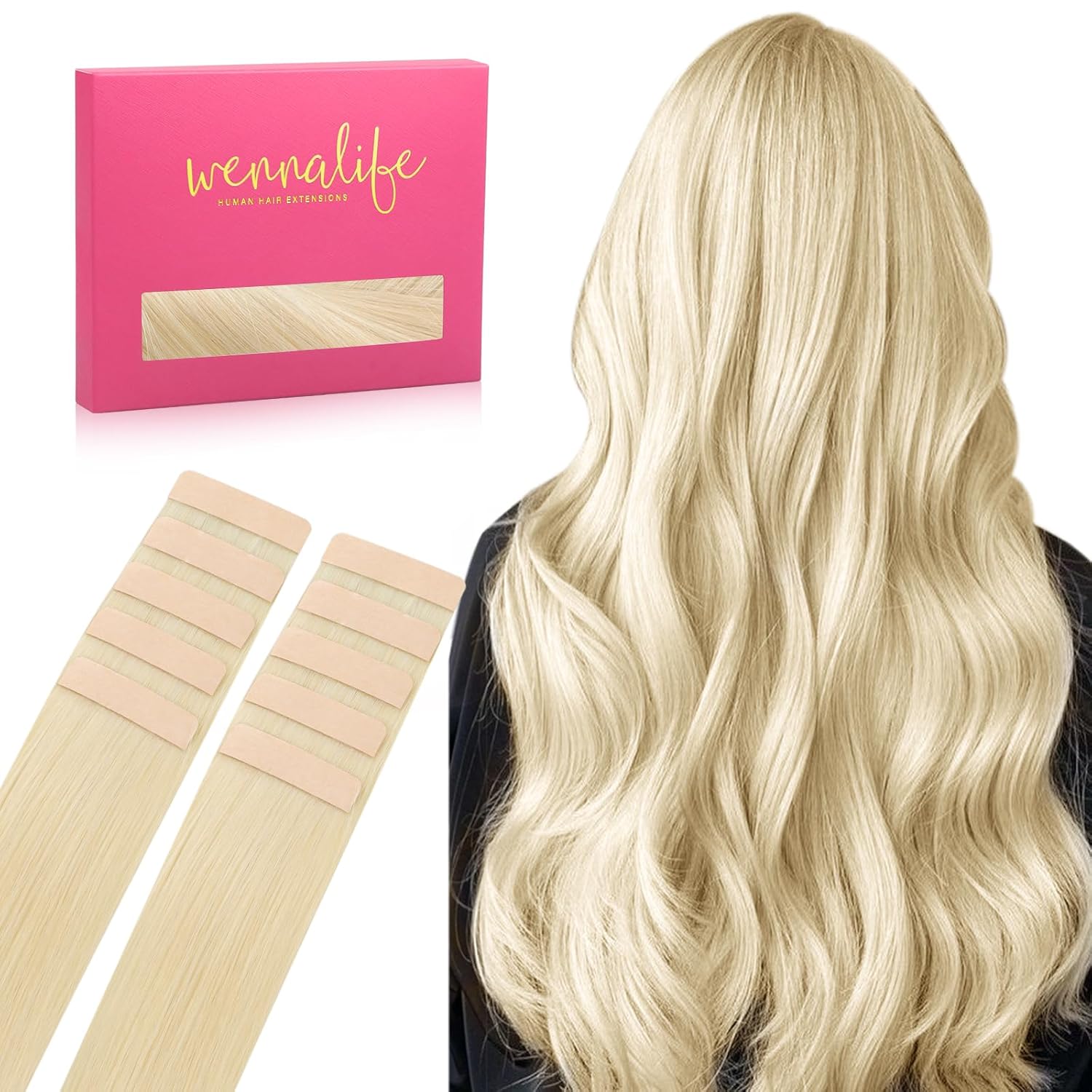 WENNALIFE Tape in Hair Extensions for Stunning Platinum Blonde Look