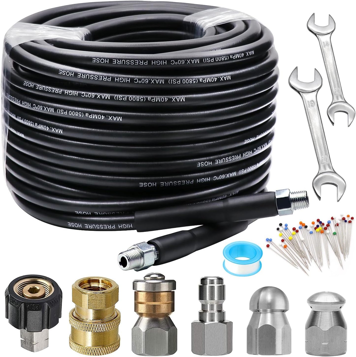 Sewer Jetter Kit 100FT for Pressure Washer with Nozzles