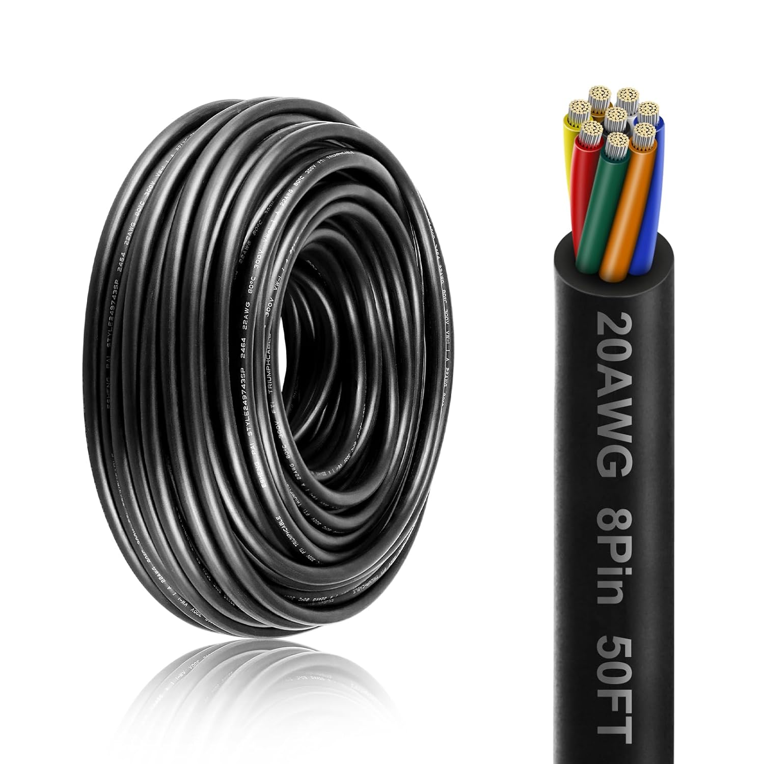 20 Gauge 8 Conductor Electrical Wire for LED Lighting and More