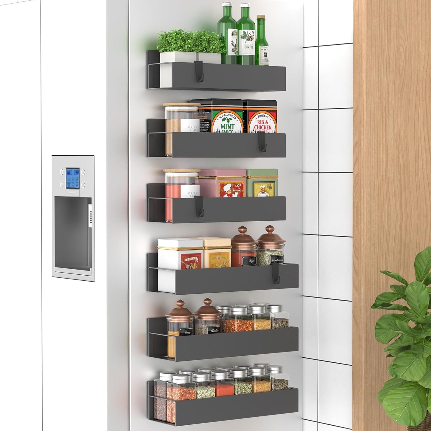 6 Pack Magnetic Spice Storage Rack Organizer for Refrigerator