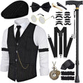 1920s Mens Costume Set with Vest, Suspenders, and Accessories