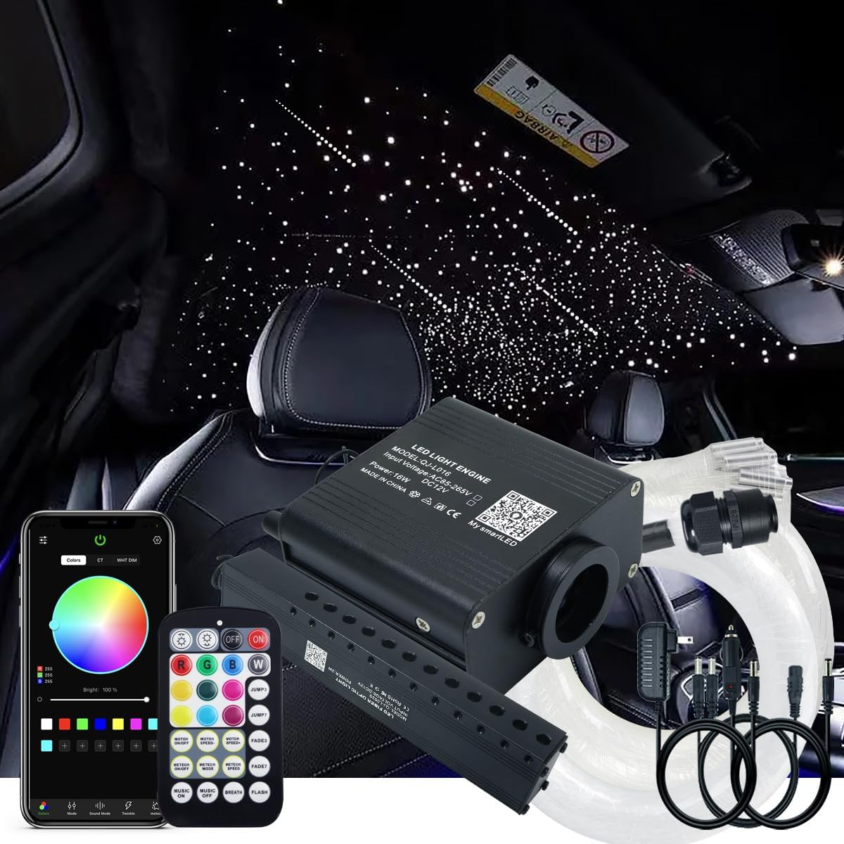 AKEPO 16W RGBW APP Twinkle Meteor Fiber Optic Lights Kit