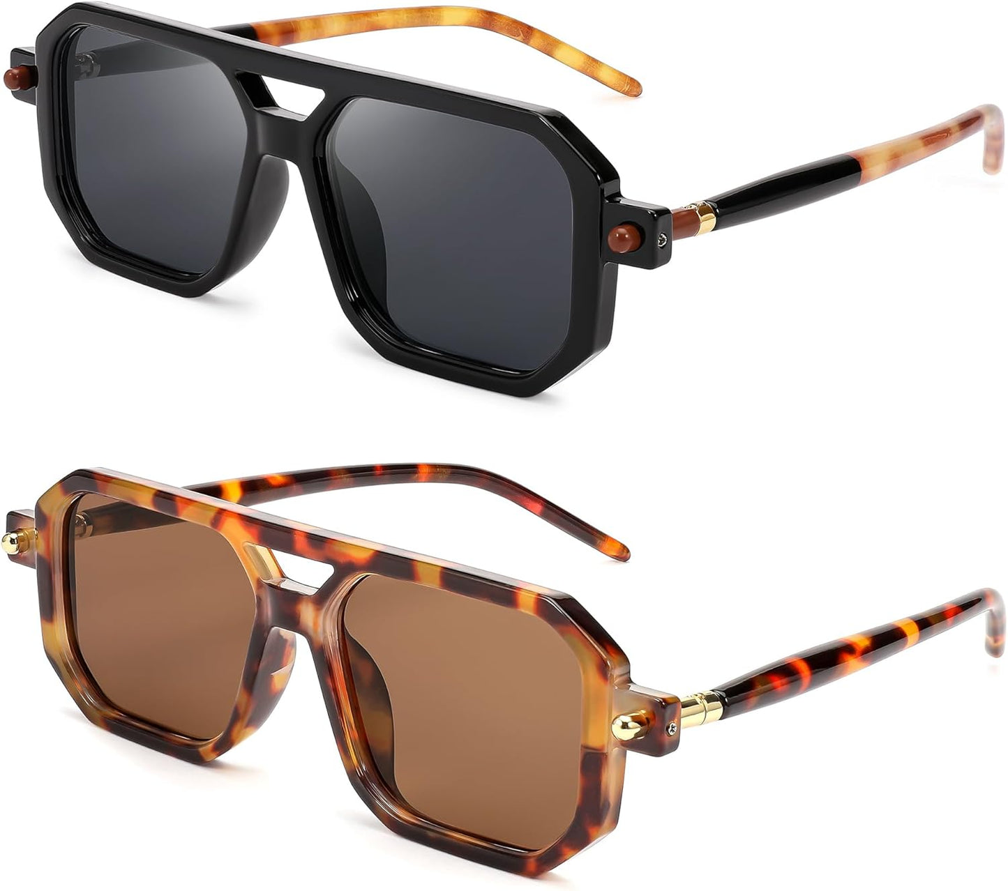 FEISEDY Vintage Square 70s Flat Aviator Sunglasses for All