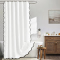 Scalloped Linen Shower Curtain 84in with Metal Hooks - Waterproof