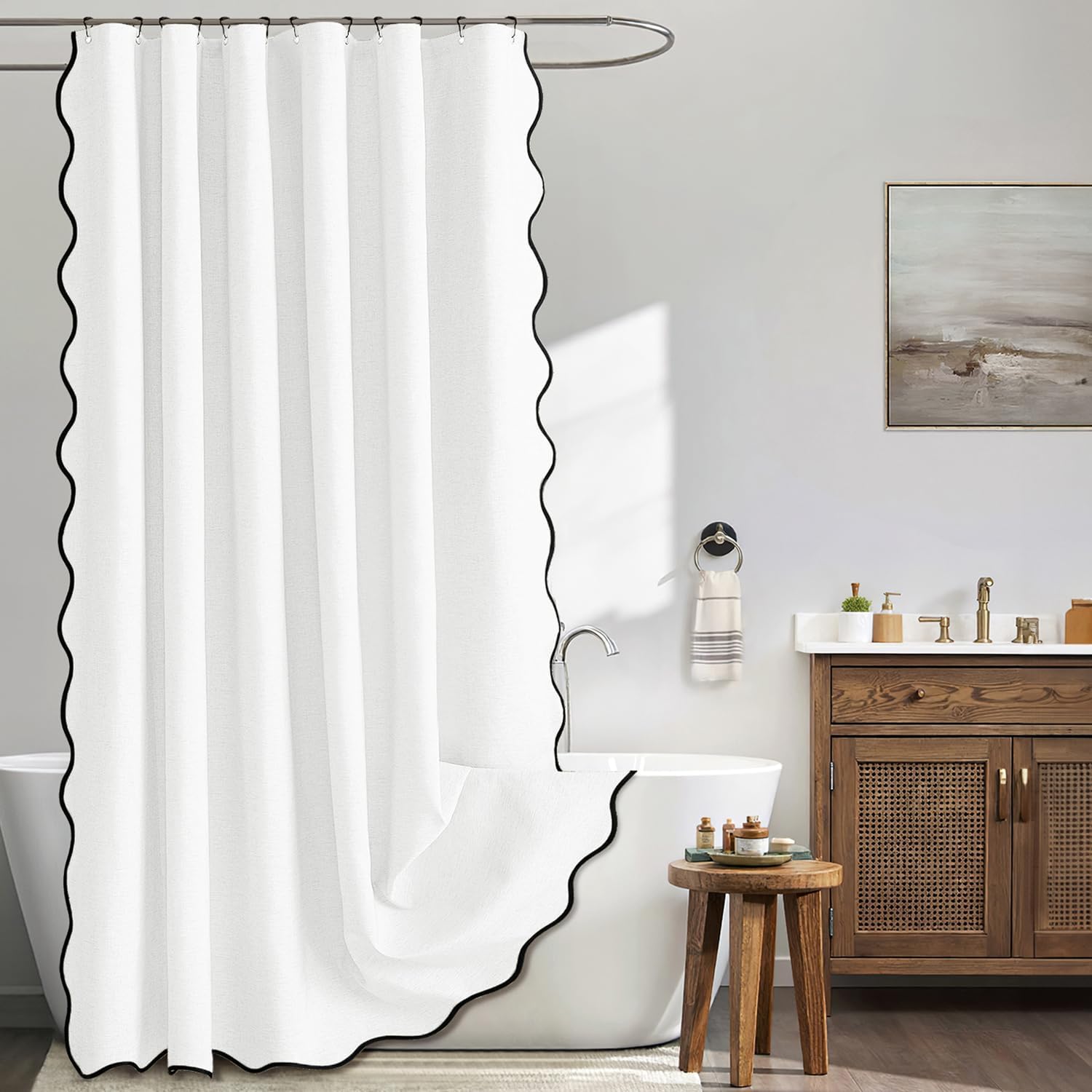 MIULEE 84 Long Scalloped Shower Curtain for Elegant Bathrooms