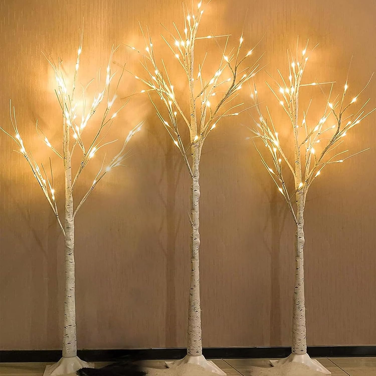 Lighted Birch Tree Set of 3 with Timer Function for Christmas