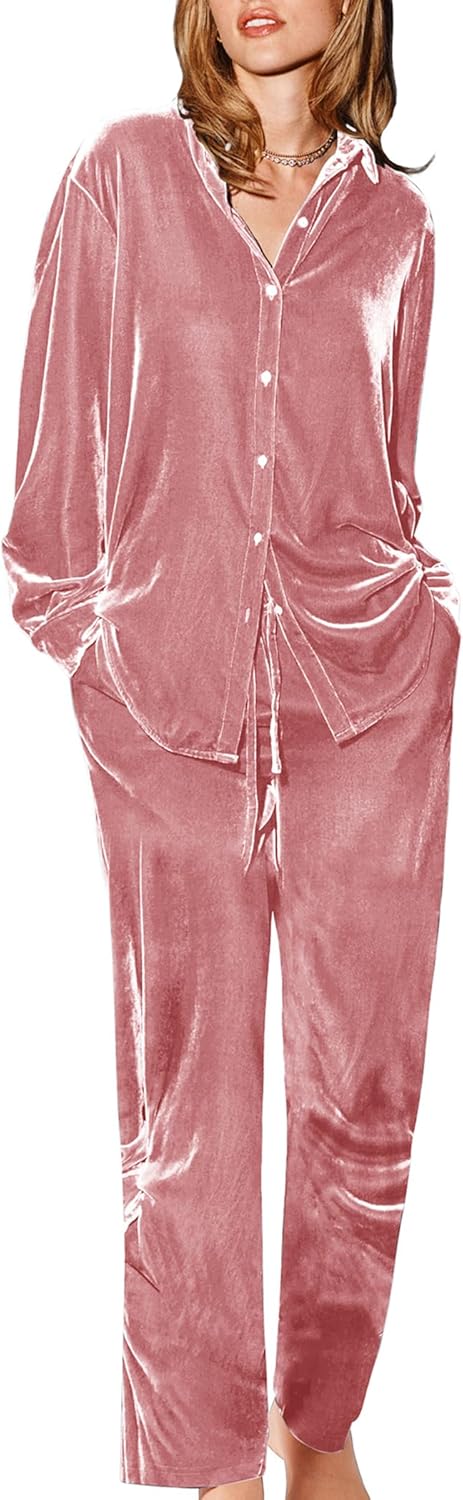Ekouaer Velour Track Suits for Women Long Sleeve Pajama Set