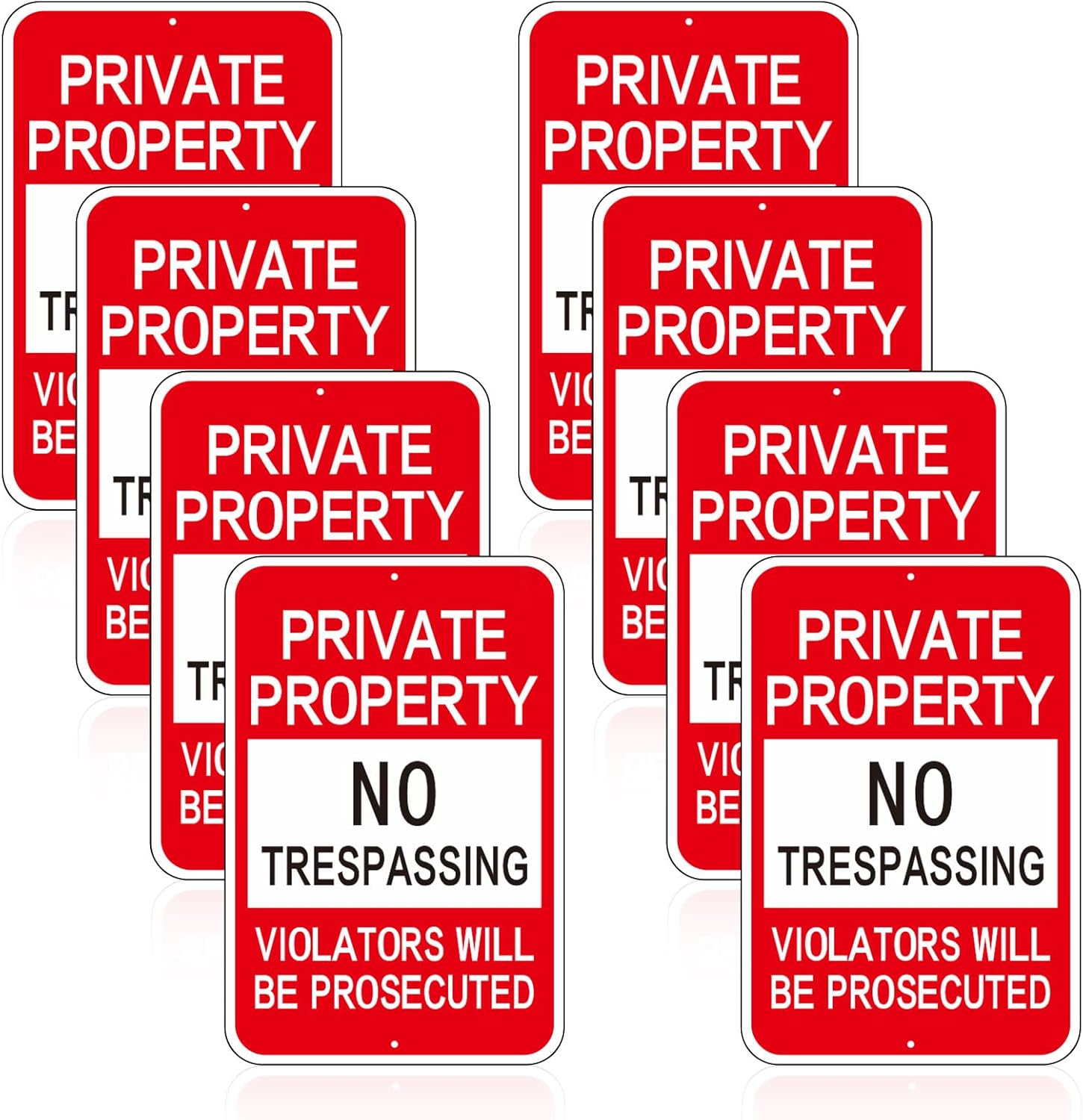 Large Red No Trespassing Signs for Private Property - 8 Pack
