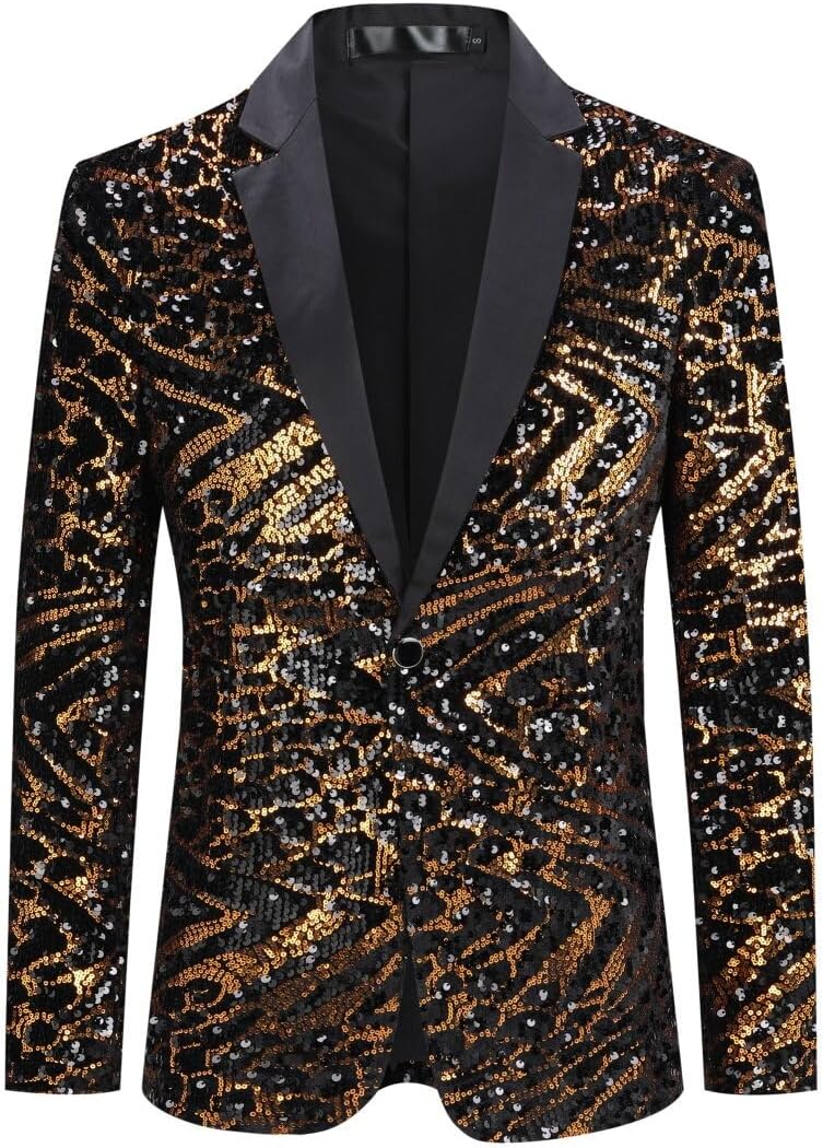 Cloudstyle Mens One Button Sequin Dress Suit Jacket for Parties