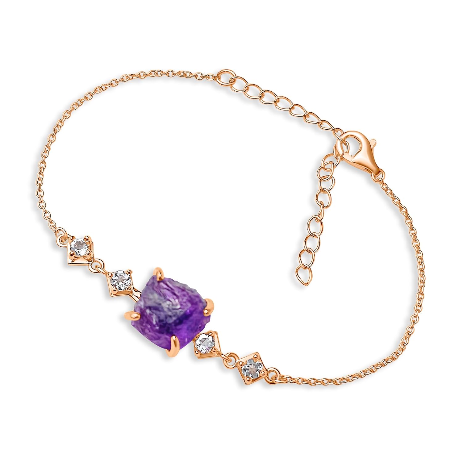 Raw Amethyst Crystal Chain Bracelet for February Birthstone Gifts