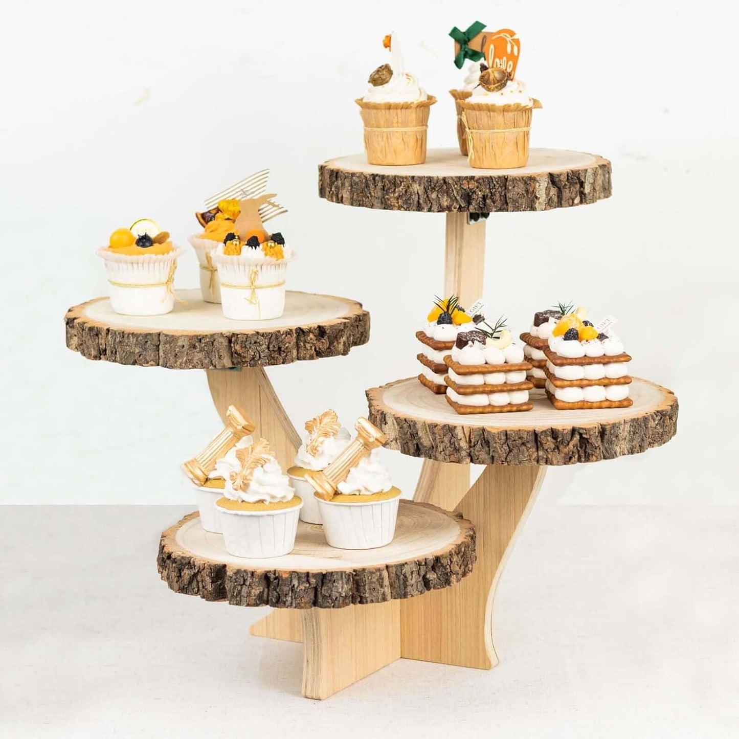 15 Tall 4-Tier Natural Wood Slice Cupcake Stand for Events