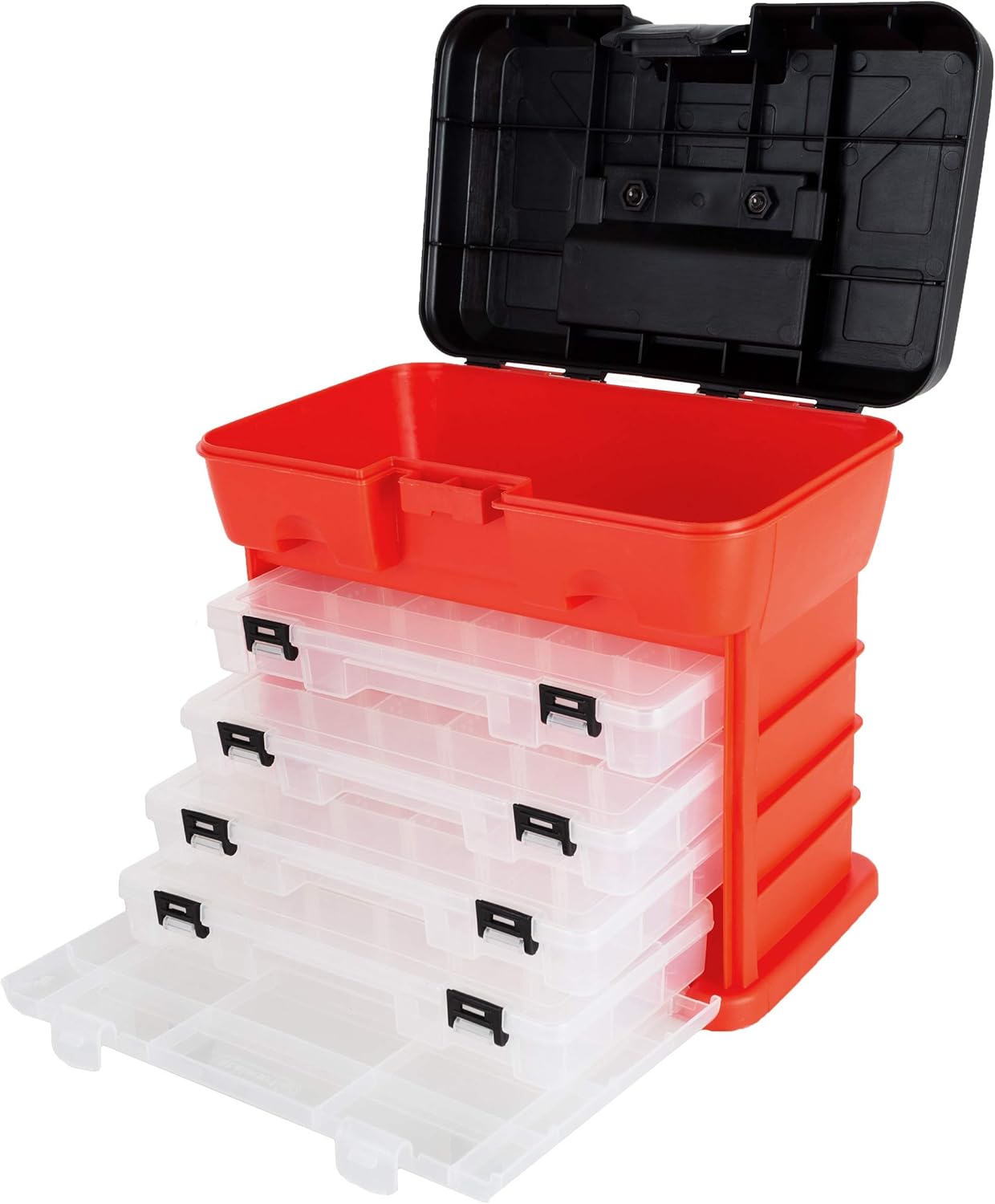 Stalwart Red Toolbox: Portable Multi-Compartment Organizer