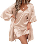 Ekouaer Women's Silk Robe Set V-neck 2 Piece Bridal Robe - Comfortable
