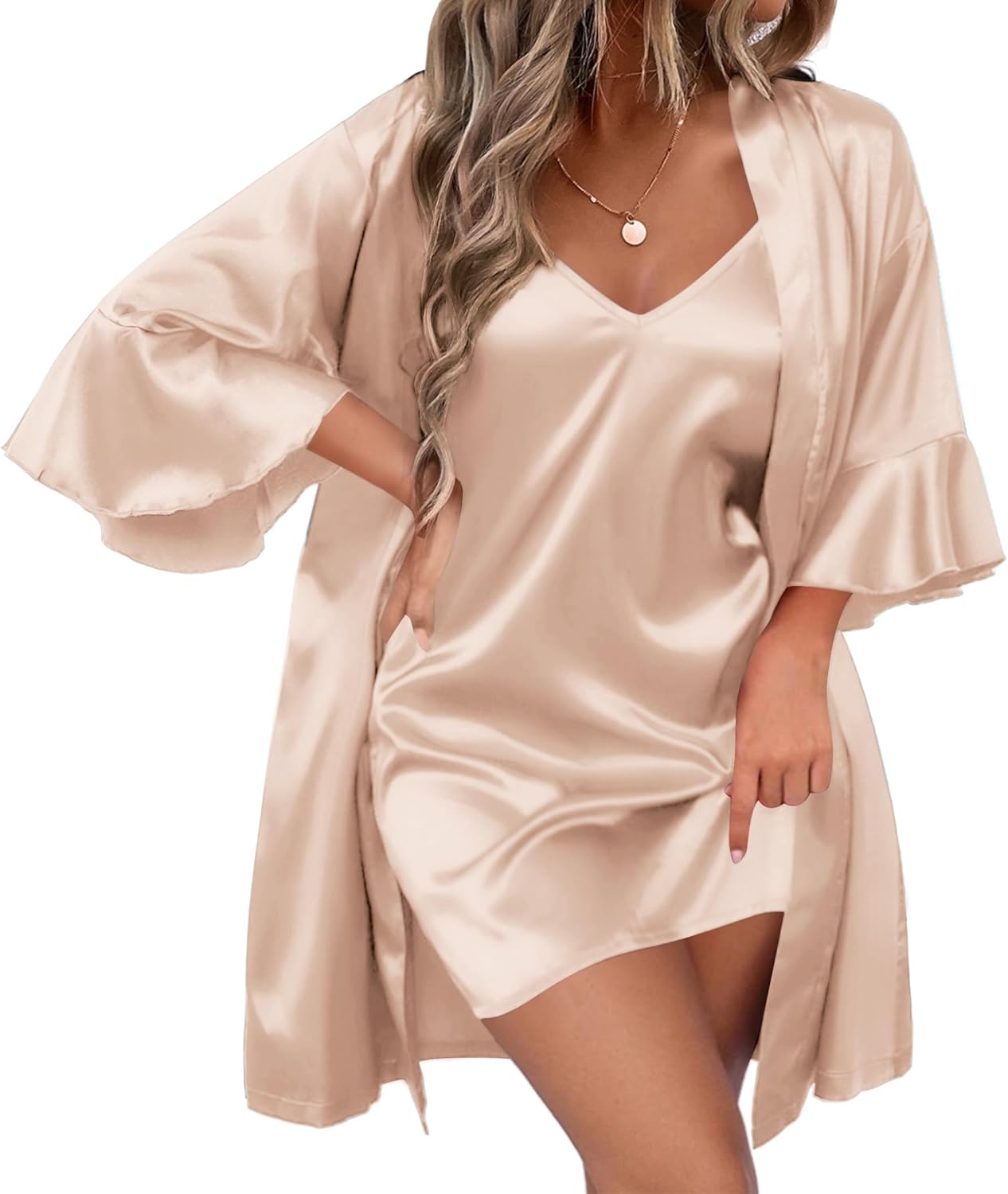 Ekouaer Women's Silk Robe Set for Bridal Parties and More
