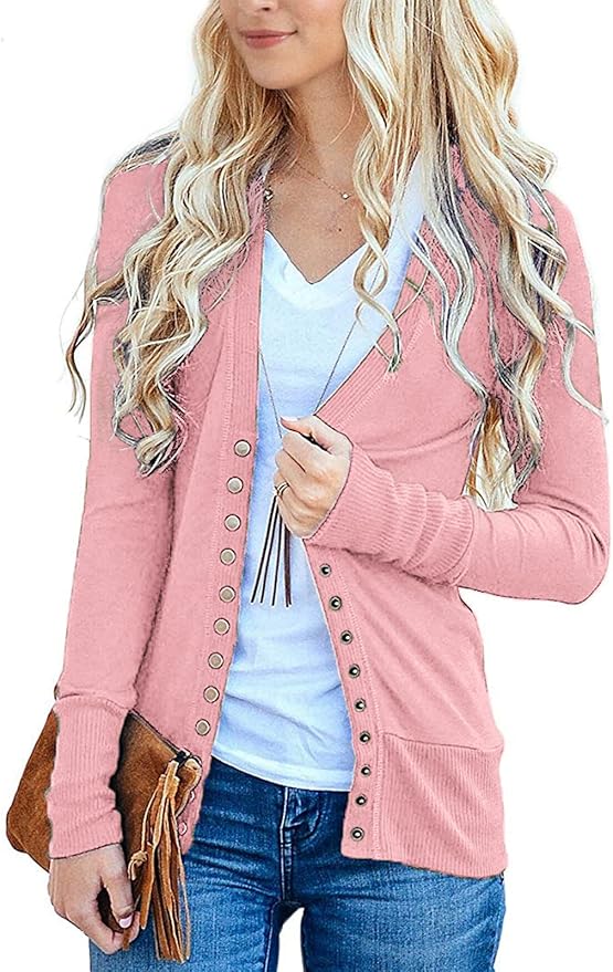 VERABENDI Women Long Sleeve V Neck Knit Sweater Cardigan