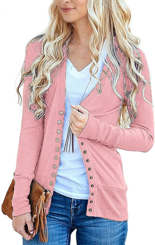 VERABENDI Women Long Sleeve V Neck Knit Sweater Cardigan