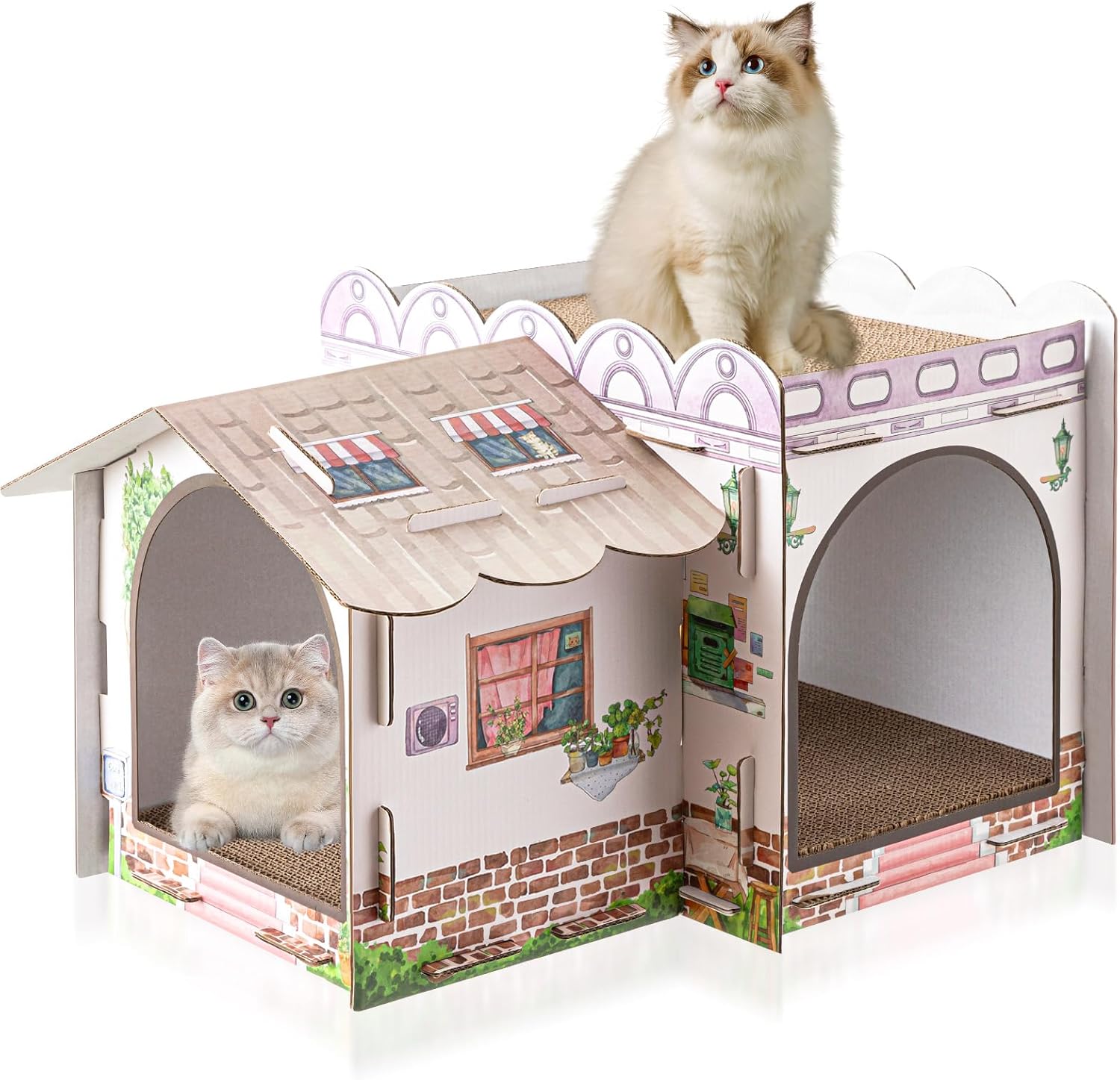 Multi Level Cardboard Cat House with 3 Scratchers for Cats