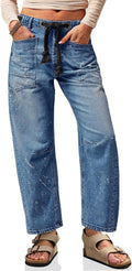 Women's Baggy Barrel Horseshoe Jeans - Vintage Paint Splatter High