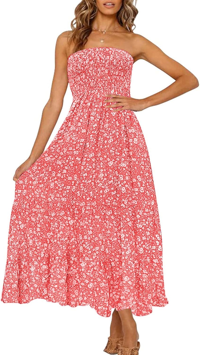 ZESICA Women's Summer Strapless Dress for Beach and Parties