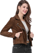 Allegra K Women's Short Faux Suede Biker Moto Jacket - Chic Fit
