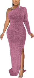 Women's Elegant Sparkly One Shoulder Maxi Dress - High Split Evening