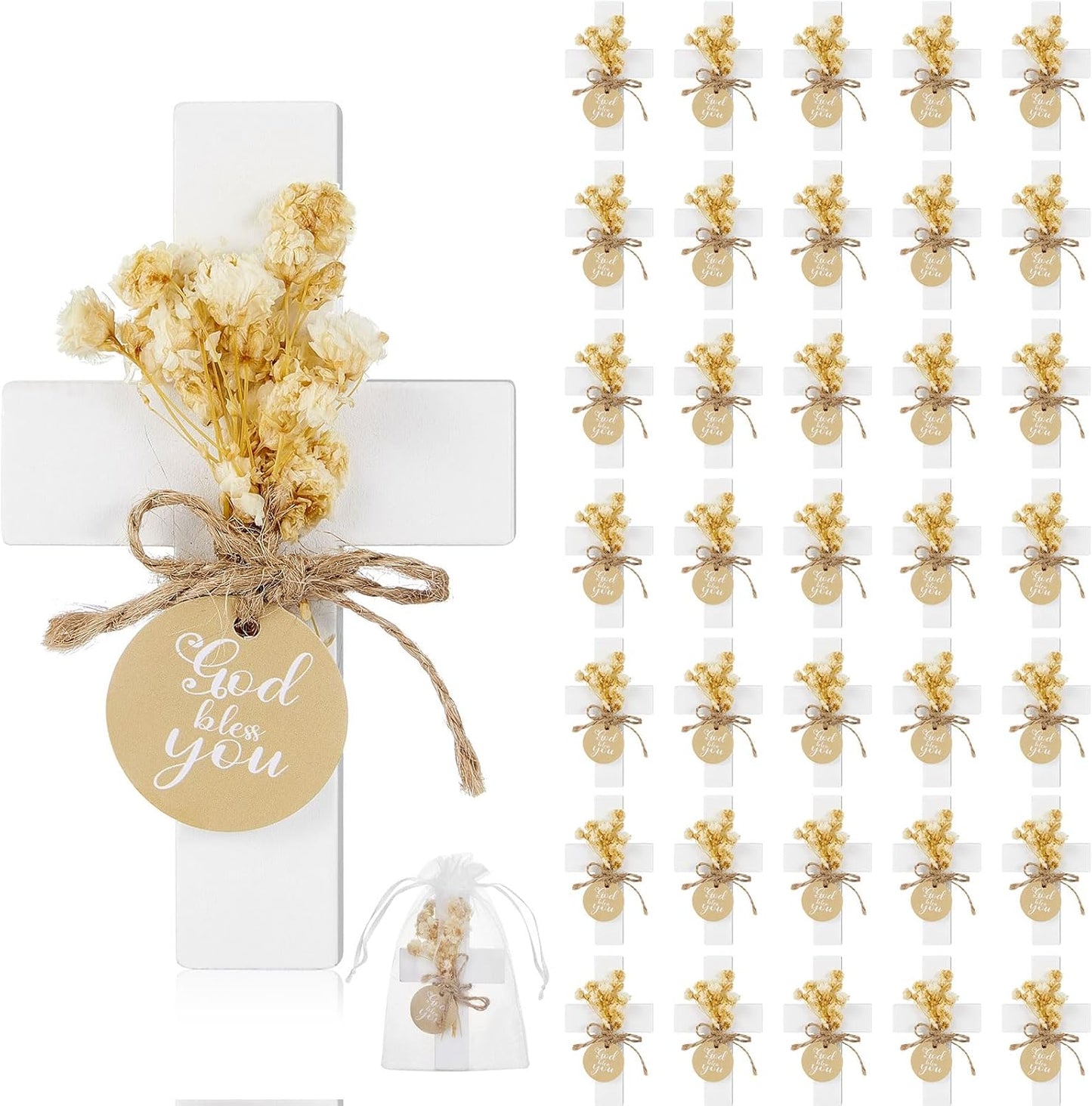 36 Sets Baptism Favors Wooden Cross Magnets for Guests