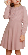 Girl Long Sleeve Sweater Dress with Ruffle Button Front - Cozy Fall