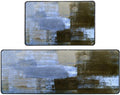 Blue Kitchen Rugs Blue and Brown Abstract Art Painting 20in x 48in