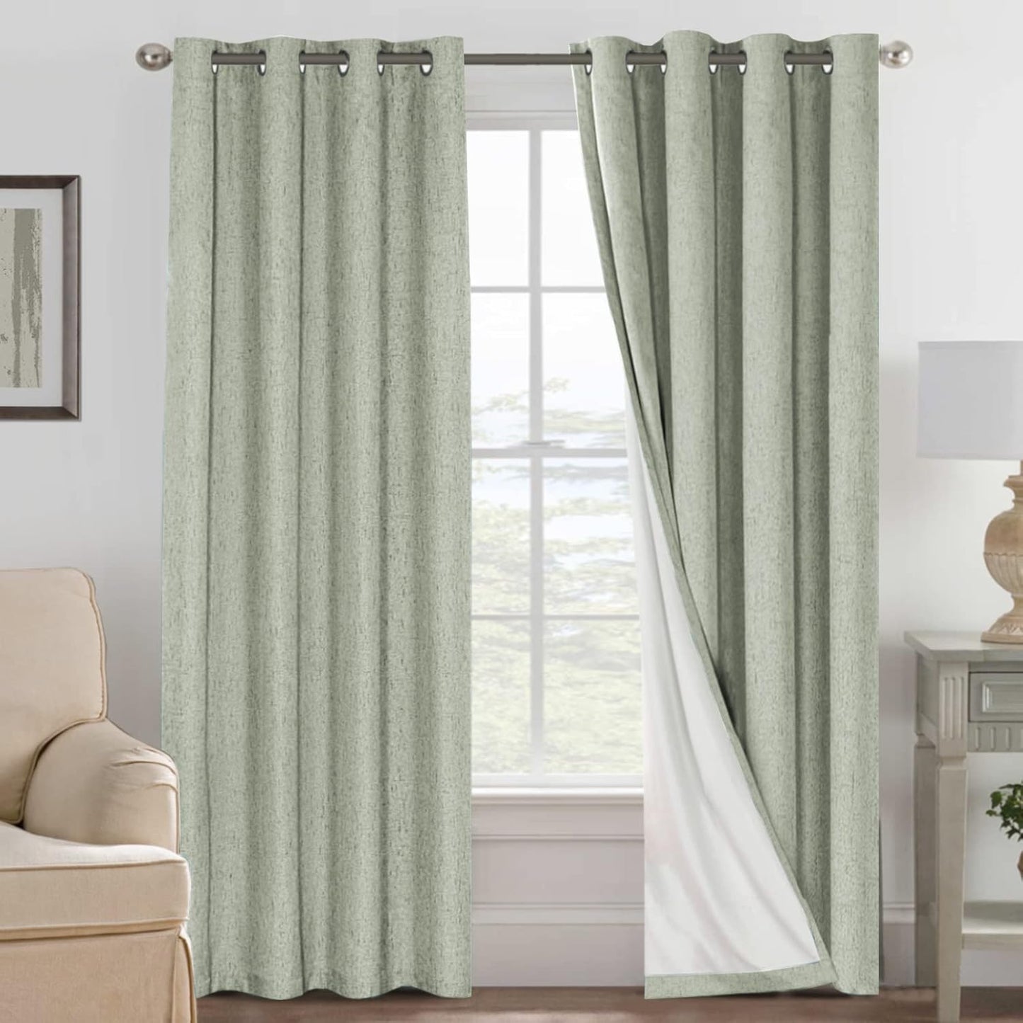 Linen Blackout Curtains 108 Inches Long for Total Darkness