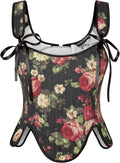 Scarlet Darkness Renaissance Floral Lace Up Bustier Top - Stylish