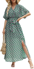 Womens Boho Flowy Wrap V Neck Maxi Dress - Flattering Summer Fit floor