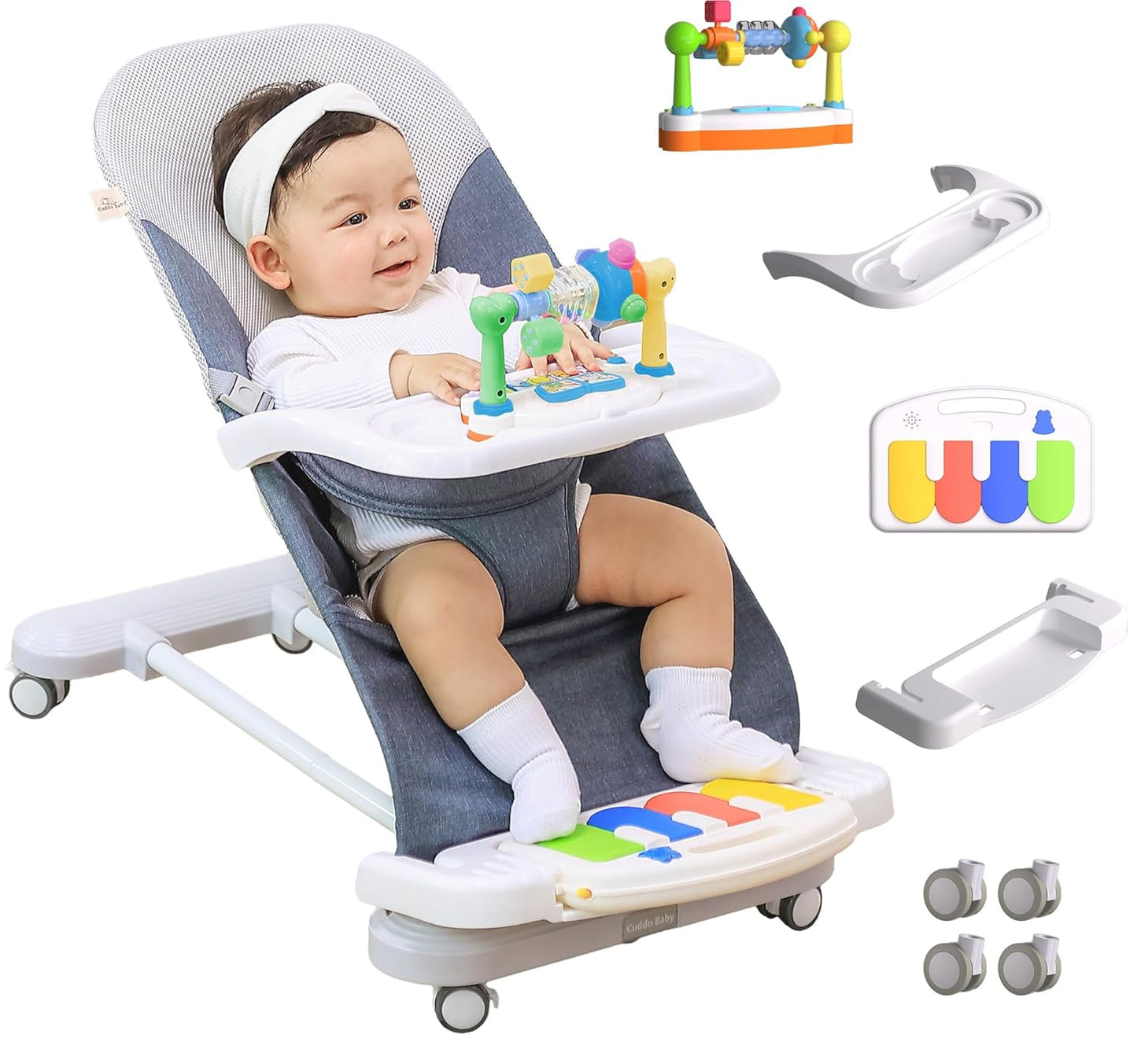 CuddoBaby 4-in-1 Baby Bouncer with Detachable Piano - Portable Seat for Infant to Toddler