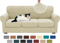 Light Beige 4-Piece Stretch Sofa Cover for 3 Cushion Couch - Full