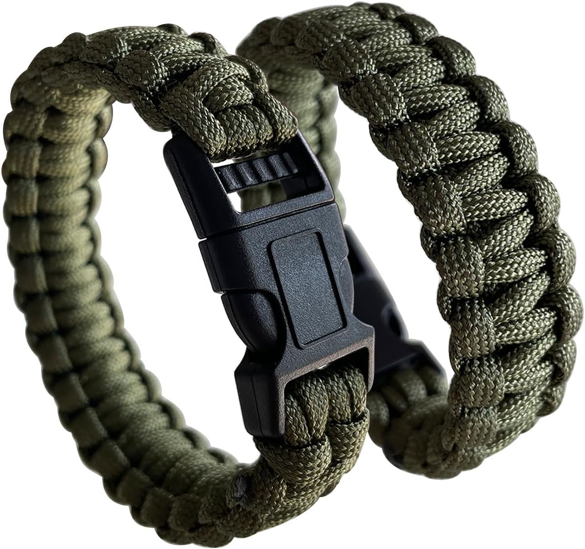 2 Army Green Paracord Bracelets - Tactical Survival Gear